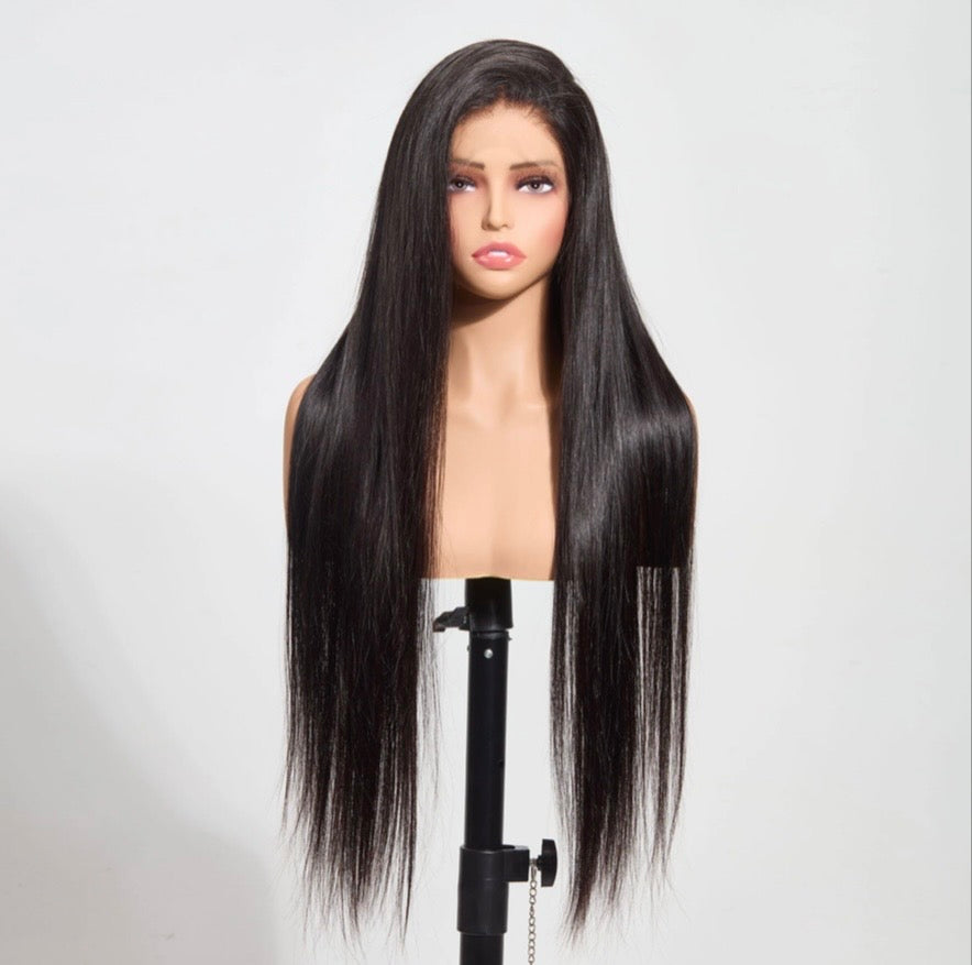Straight 13"x4" 180% Transparent Lace Frontal Wig #1B Length 30in