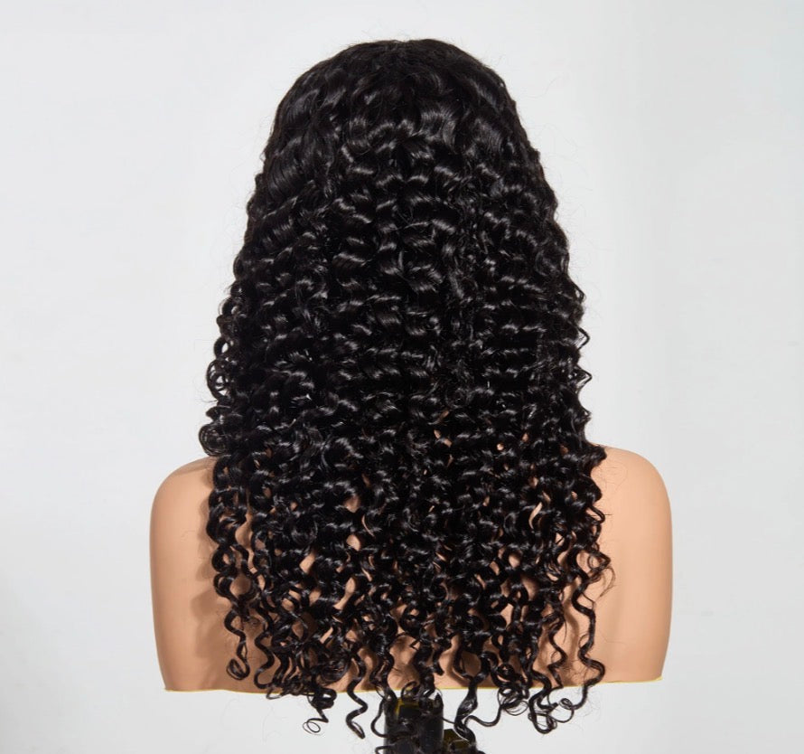Deep Wave 13"x4" 200% Transparent Lace Frontal Wig #1B Length 30in