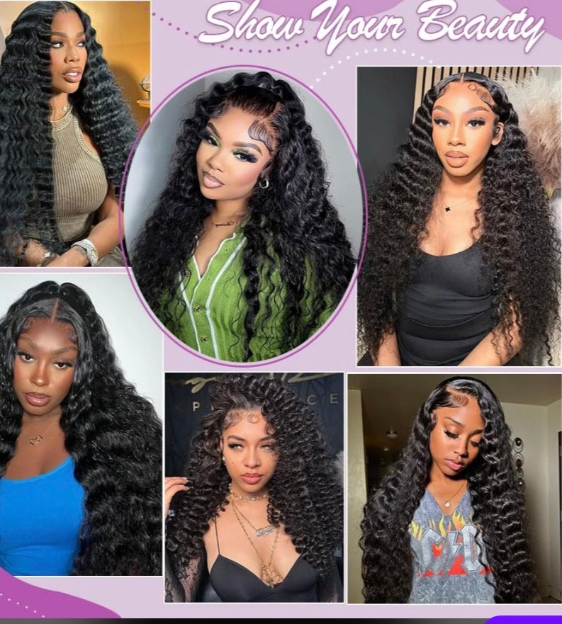Deep Wave 13"x4" 200% Transparent Lace Frontal Wig #1B Length 30in