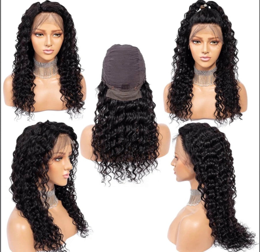Deep Wave 13"x4" 200% Transparent Lace Frontal Wig #1B Length 30in