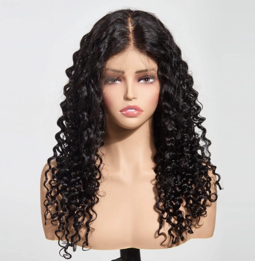 Deep Wave 13"x4" 200% Transparent Lace Frontal Wig #1B Length 30in