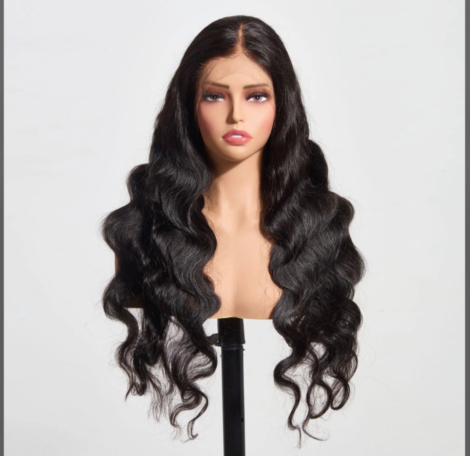 Body Wave 13"x4" 180% Transparent Lace Frontal Wig #1B  Length 26in