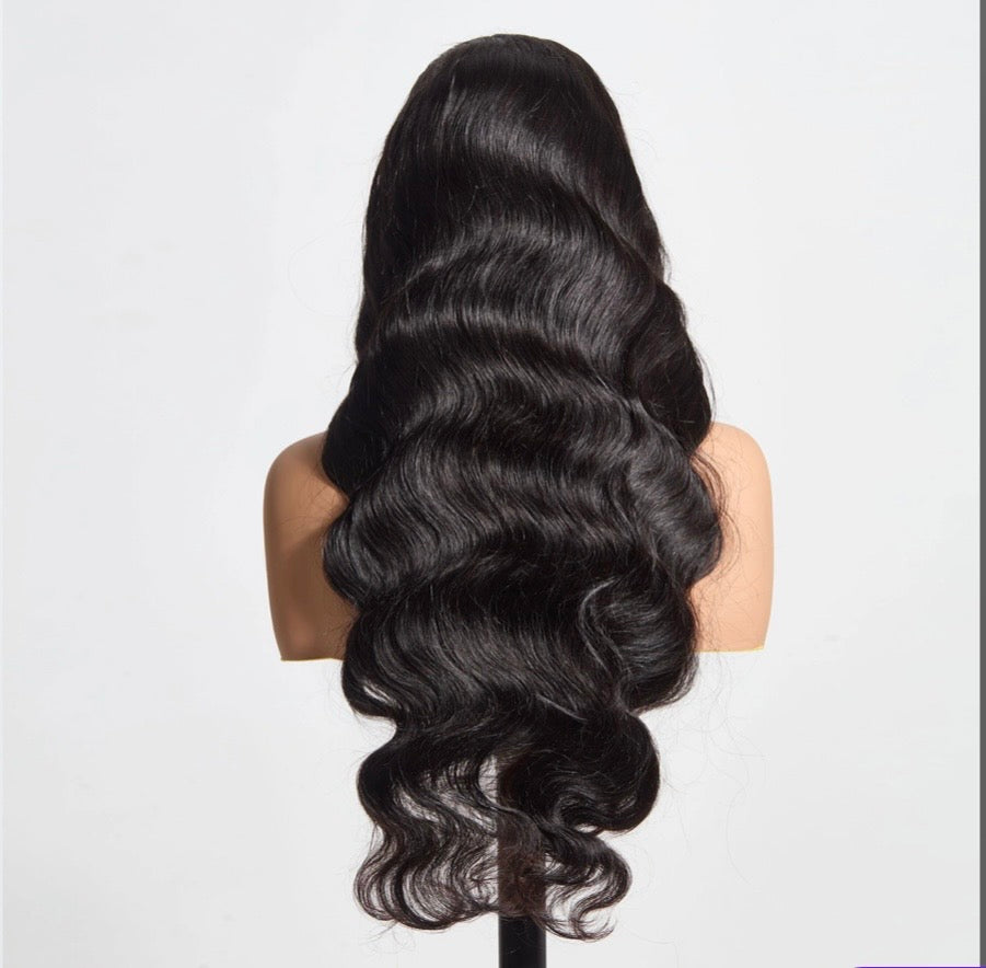 Body Wave 13"x4" 180% Transparent Lace Frontal Wig #1B  Length 26in