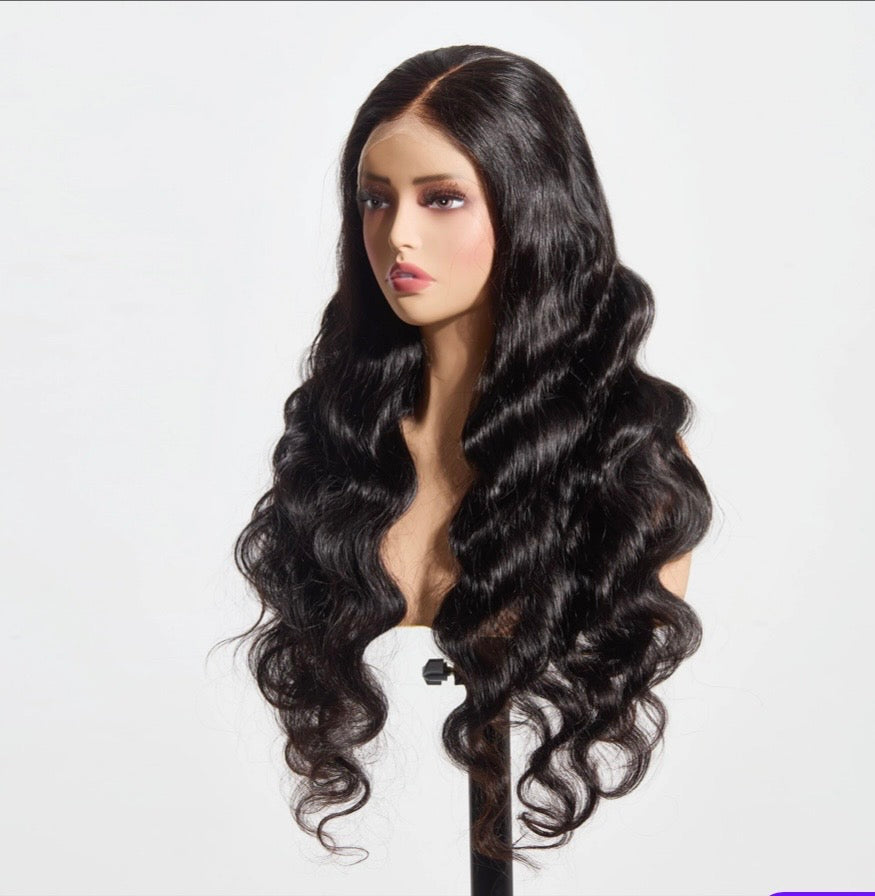 Body Wave 13"x4" 180% Transparent Lace Frontal Wig #1B  Length 26in